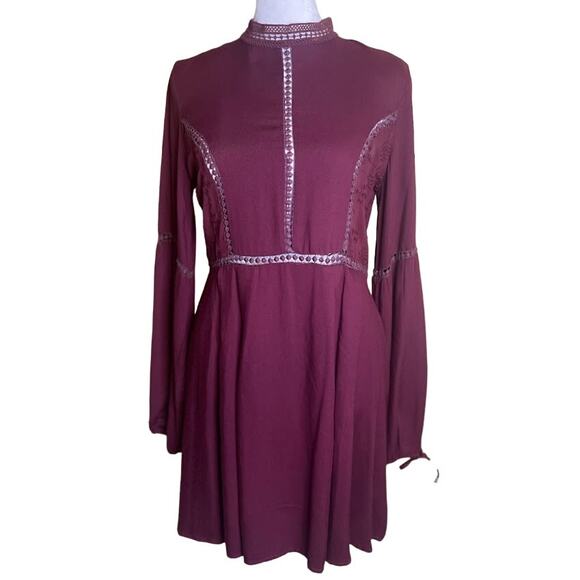 Sage The Label Burgundy Cut Out Detail Long Sleeve Dress Size Small - Picture 1 of 7